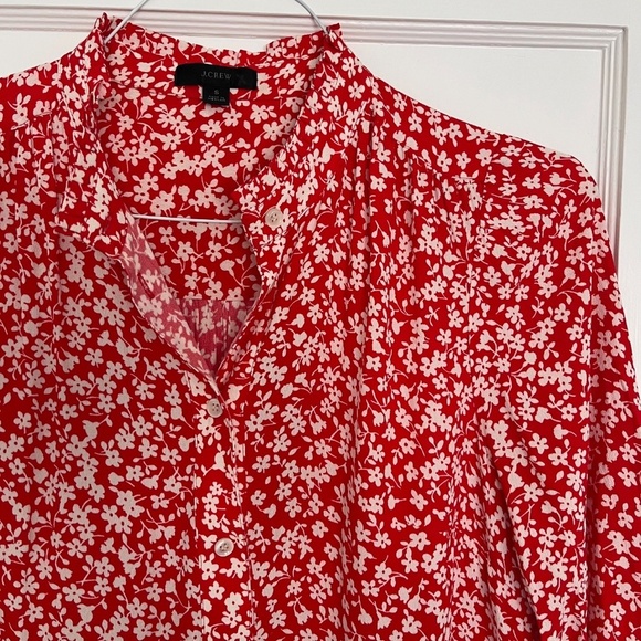 Like new! J Crew Red Floral Tiered Shirtdress | Size Small - Picture 3 of 11